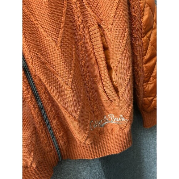 VTG 90’s Men's Cutter & Buck Large Aran Sweater Nylon Lined Zipper Jacket - Picture 3 of 7